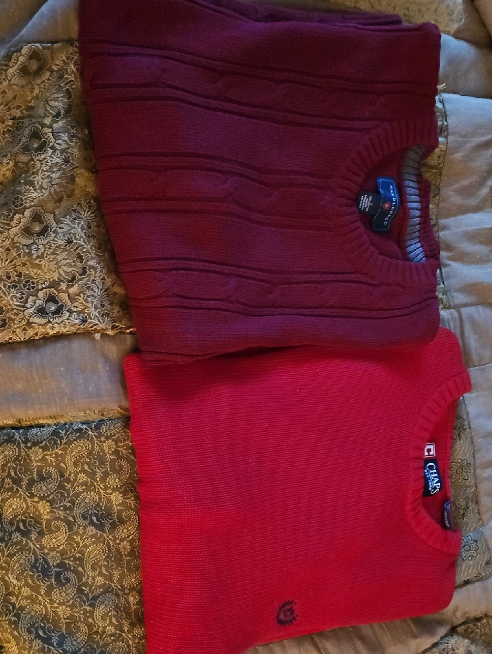 Lot Of 2 Sweaters- 1 Chaps Red & 1 Saddlebred Burgundy.Worn Once!!